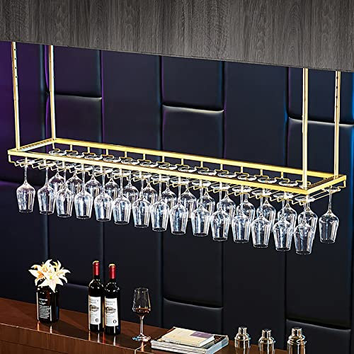 IBOWZ Deckenverzierung Deckenregal Deckenregal für Weingläser aus Gold, Höhenverstellbar, Weinglashalter aus Vintage-Metall, kann 20 kg tragen, dekoratives Regal für Bar, Küche, Restaurant, Heim