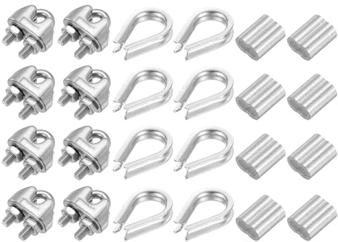 PATIKIL Set de Accesorios para Cuerda de Alambre, 304 Acero Inoxidable 12 Piezas Abrazadera de Clip de Cable 12 Piezas Guardacabos para Cuerda de Cable de 2mm/1/8