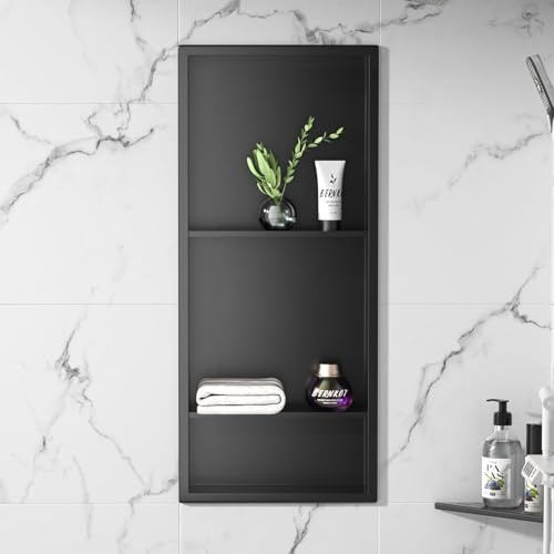 Bernkot Edelstahl Duschnische 75 X 30 cm Mattschwarze Nischendusche Ohne Keramikfliese Wandnische, Mit Trennwand, Badezimmerspeicher, Wandinstallation