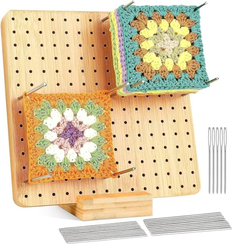 JOLIGAEA Granny Square Spanner - Sperrbrett Für Granny Square, Häkelzubehör, Handcrafted Wooden Blocking Board Häkeln, Blocking Board Häkeln Und 20 Edelstahl Stabstiften-Stabstiften & 5 Nadeln