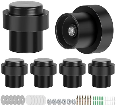 SWAWIS 6 Stück Schwarz Bodentürstopper 304 Edelstahl, Türstopper Wand mit Aufkleber Selbstklebend und Schrauben, Türstopper Boden ø 32mm, Höhe 45mm, 3 Einbauverfahren