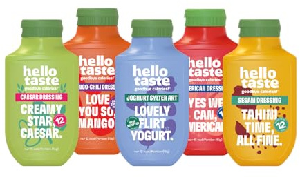 hellotaste Dressing Bundle 5x300ml - American, Mango-Chili, Joghurt Sylter Art, Caesar & Sesam Dressing - Ohne Zuckerzusatz, Fettreduziert & Vegan