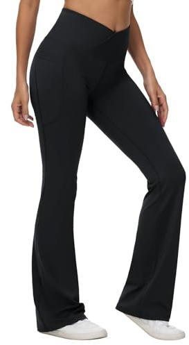 BALEAF Yogabyxor, hög midja, kors, slagbyxor, joggingbyxor, vida ben, jazzbyxor, relaxbyxor, Svart 34 tum, L