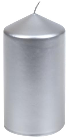 Stumpenkerzen Edelglanz Silber 150/77 mm, 4 Stück Steinhart Kerzen in RAL-Kerzen Güte Qualität, Unparfümiert, Dekoration, Indoor, Edel, Pillar Candle