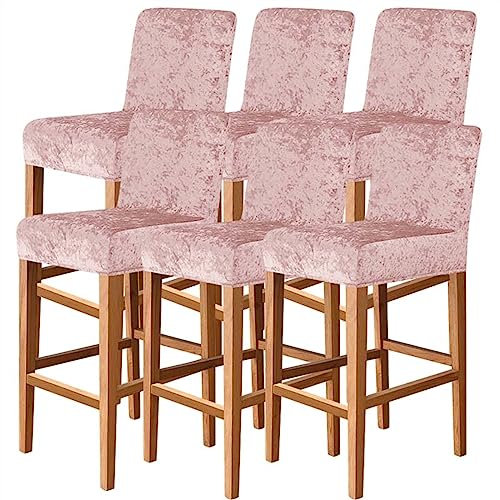 Coprisedia in velluto elasticizzato per sedia da bar con schienale, rosa, taglia 6, coprisedia per sala da pranzo, design corto e girevole