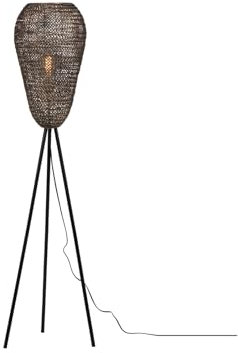 meineWunschleuchte Orientalische Tripod Stehleuchte aus Metallgeflecht in Altmessing, Höhe 140cm