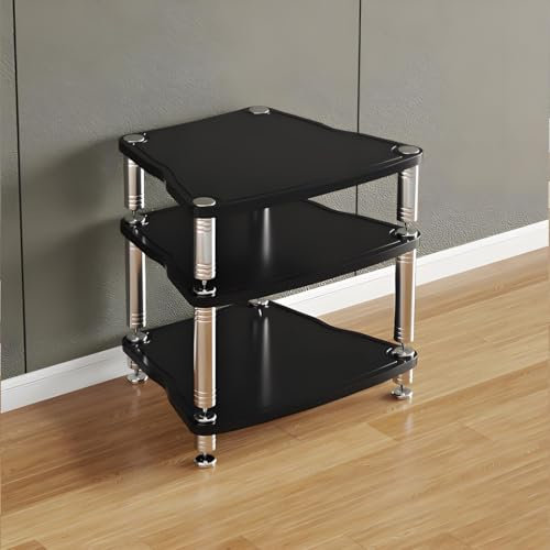 YQMHEZ 1/2/3/4-schichtiger Medienständer, HiFi-Audio-Rack, Medienaufbewahrungsschrank, MDF-Stereoschrank, mit stoßdämpfenden Füßen, Leistungsverstärker-Regal, Geräteschrank(Nero,25.5x26.1x24.2)