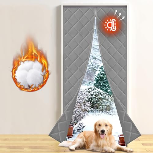 Rideau de Porte Isolant Thermique Magnétique 80 x 210 cm, Pleine Grandeur, Referme Tout Seul Contre le Froid D'hiver, D'entrée, Garage, Porte de Sous Sol ou Passage - Gris