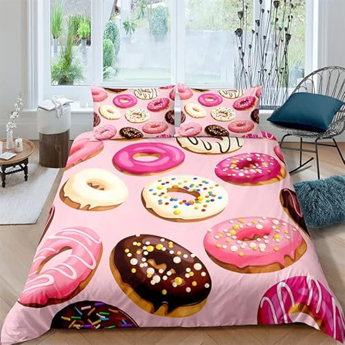 CHCHNXY Copripiumino Matrimoniale 260x240cm Ciambella Rosa Stampa 3D Morbido in Microfibra Biancheria da Letto,3 Pezzi Copripiumini Con Cerniera(1 Copripiumoni e 2 Federe 50x80cm)