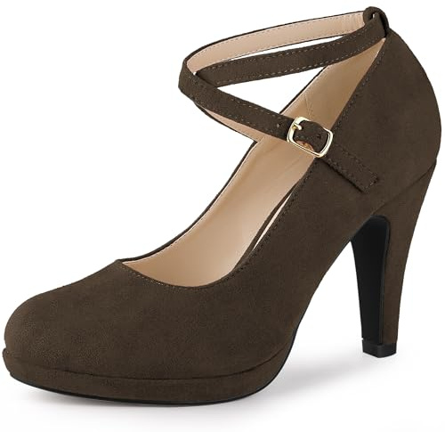Allegra K Décolleté Mary Jane da donna con plateau e cinturino incrociato, Marrone scuro, 39.5 EU