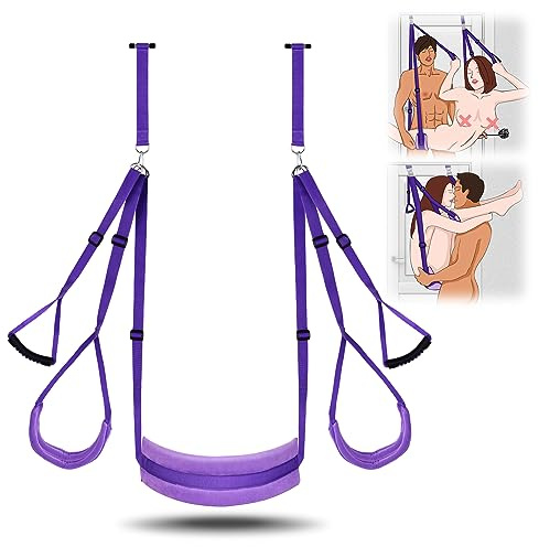 Sex Swing Erotic Toys for Couples - Sex Position Love Sling for Door with Thick Sponge Cushion and Adjustable Straps Sex Furniture for Women's Pleasure Adult Sex Games Holds up to 300lbs, Purple