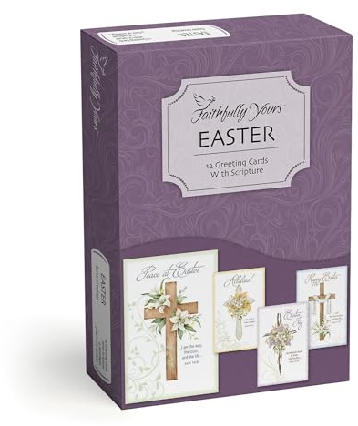 Faithfully Yours Designer Greetings Religiöses Osterkarten-Sortiment – Ostergrüße mit biblischen Schriftversen (Box mit 12 Grußkarten mit Umschlägen)