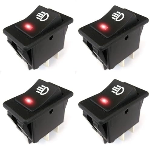 Lot de 4 interrupteurs à bascule 12 V avec lumière LED, feux de brouillard, interrupteur à bascule universel 4 broches On-Off pour voiture, bateau, camping-car (rouge)