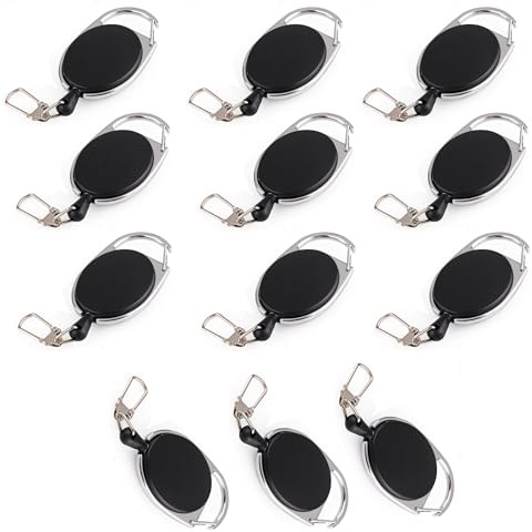 12er Pack Schlüsseljojo mit 60 cm Seil - Ausweisjojo - 6,5 x 3,5 cm Schlüsselanhänger ausziehbar - Karabinerhaken für Hose - Jojo Ausweishalter - Einziehbarer Clip Kartenhalter - Schlüsselkette