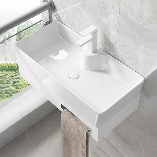 GUAWJRZDP Bagno Lavabo, Lavabo Bagno Angolare, Lavandino da Bagno A Parete, Lavandino da Appoggio Rettangolare in Ceramica, Piccoli Lavandini per Bagni Minuscoli, Bianco(50cm/19.6in)