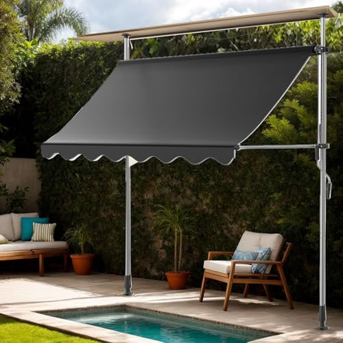 Alpstorm Klemmmarkise 350cm Breit Balkonmarkise mit Handkurbel Sonnenschutz ohne Bohren, UV-beständig & wasserdicht, Höhenverstellbare Markise für Balkon, Terrasse, Garten (Anthrazit,350x120cm)