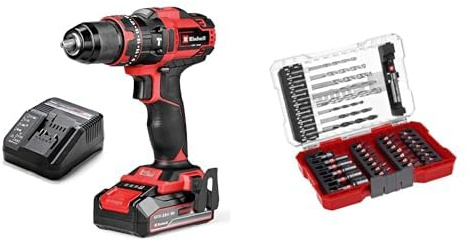 Einhell Taladro percutor con batería TE-CD 18/44 Li-i Power X-Change (18V, 44 Nm, función de perforación por percusión, portabrocas metálico de 13 mm, 2 velocidades) +Einhell M-Case 39P