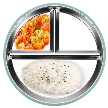 Plato de acero inoxidable para niños, Plato de acero inoxidable para niños, Plates para alimentos Stainless Steel Three Compartment, Kids Plates Divided Designed Stainless Steel, Platos De Cena