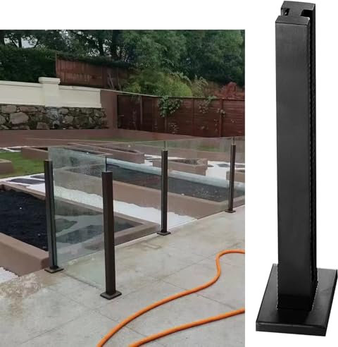 Palo Ringhiera Vetro Morsetto Nero Palo Per Balaustra In Vetro Acciaio Inox 304, Supporto Da Pavimento Sistema Di Ringhiera In Vetro Staffa A Morsetto Per Balaustra, Balcone, Scale, Terrazza, Patio(Mi