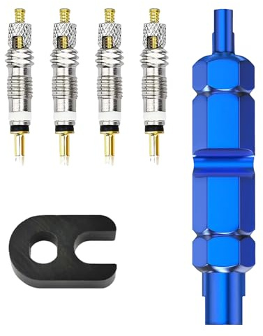 Kit di Riparazione Pneumatici Bicicletta: 4 Pezzi Nuclei Valvola Presta con 2 Pezzi Strumento per Smontare Nuclei Valvola, Adattatori Universali per Nuclei per la Riparazione di Pneumatici Bici