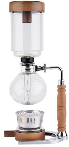 TAMUME Glas-Siphon-Kaffeemaschine für 3 Tassen mit rustikalen Holzdetails