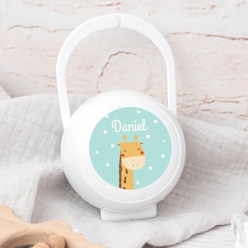 Wanapix | Personalisierte Schnullerbox für Babys | Schnulleraufbewahrung Baby | Schnullerhüllen | BPA-frei | Giraffe Weiß