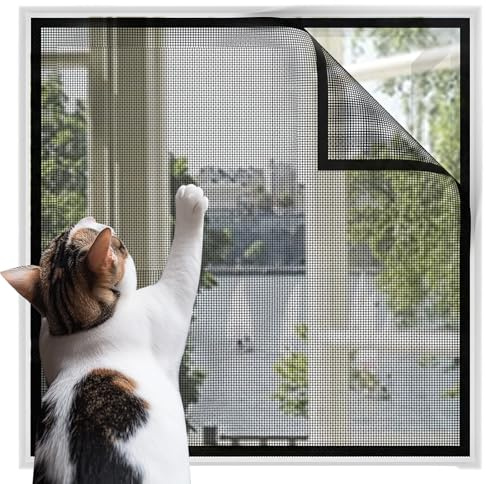 Fiberglas Fliegengitter Fenster, Katzensicher Katzengitter, Klettverschlusskanten, Verstärktes Mesh Insektenschutz Moskitonetz Fenster Hält Insekten/Fliegen/Mücken Fern mit Klebeband