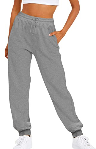 YCBMINGCAN Pantalones de chándal para mujer, color liso, cintura elástica, informales, sueltos, de forro polar, ropa interior de esquí, pantalones largos, gris, XL