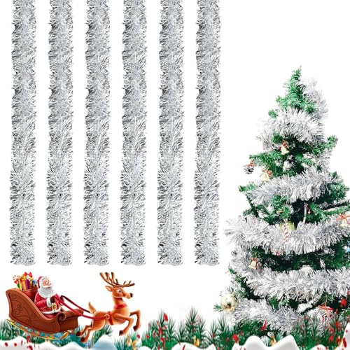 VIDSTW 6 Piezas Espumillon Arbol Navidad Moldeable Espumillón Navidad Brillante Grinalda Natal Plateado 2M para Árboles Coronas Navideñas Barandillas Escaleras Marcos Puertas Ventanas Paredes