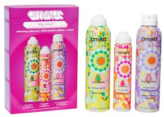 amika big mood volumizing styling set - includes un.done texture hair spray, rising star volumising finishing hairspray + perk up talc-free mini dry shampoo spray (3 pieces)