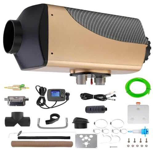 Feiphla Calentador De Aire DiéSel De 12v 5kw CalefaccióN Estacionaria DiéSel para Remolques De Autocaravanas RV Camiones 5kw Interruptor LCD 12V-Gold