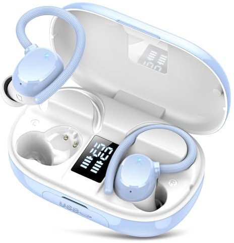 Trådlösa bluetooth-sporthörlurar, Bluetooth 5.3, ENC brusreducerande mikrofon, 128 timmar, hifi, stereo, djup bas, trådlös, IPX7-vattentät, med öronkrok, LED-display