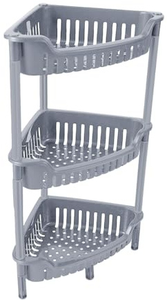 CHPL 3 Tier Corner Storage Trolley Multipurpose Shelf Utility Kitchen Cart Storage Rack Vegetable Rack Fruit Basket Corner Shelf For Kitchen, Office, Bathroom, Bedroom - (Silver)