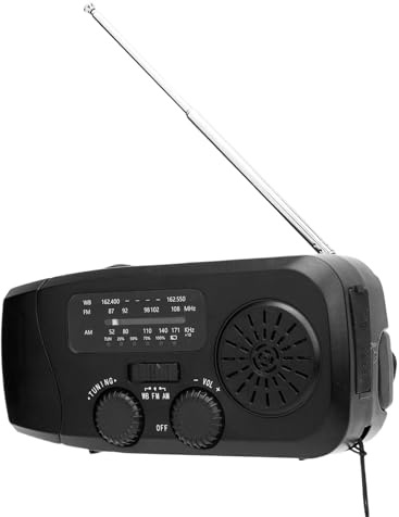 Denash Radio Solaire à Manivelle, Radio Météo d'urgence 2000 MAh avec Bandes AM/FM/WB, Lampe de Poche LED, Charge Solaire pour L'extérieur et Les Urgences