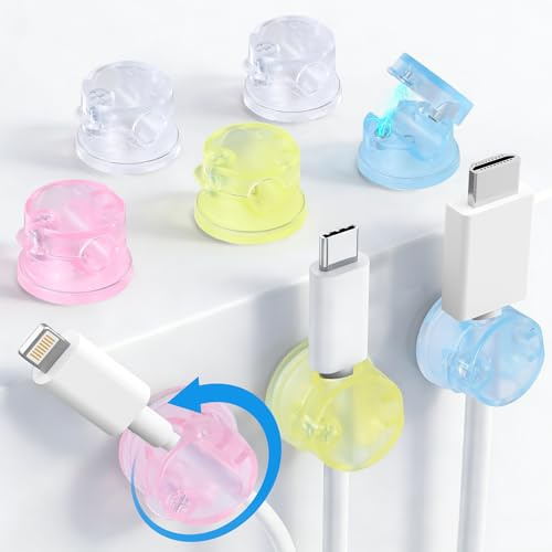 AGPTEK 8er Magnetische Kabelhalter, 360° drehbare Kabelclips, Mehrfarbig | Selbstklebende Kabelklemmen mit Starken Klebepads für Schreibtisch, Wand, Kabelmanagement für Netzkabel, HDMI, Ladekabel