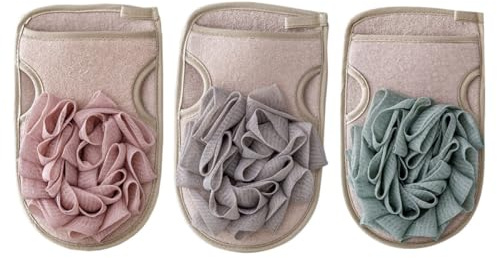VILLCASE Double-sided Exfoliating Gloves Gentle Body Cleaning and Deep Skin Dirt Removal for Bathing 3pcs Polyester Cotton and Mesh Material for Shower and Spa Use