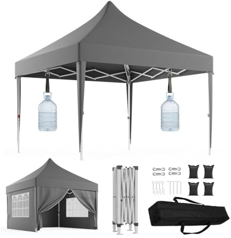 TRIUMPHKEY Pavillon 3x3 Wasserdicht Stabil Winterfest mit 4 Seitenwänden， Faltpavillon Höhe Verstellbar， Gartenpavillon für Hochzeiten, Freien, Garten, Party，Grau
