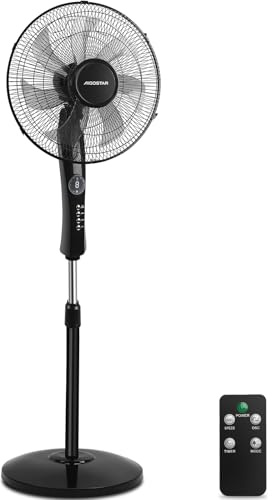 Aigostar Ventilador de Pie Silencioso, Mando a Distancia, 7 Aspas: Gran Caudal de Aire 2160m³/h, 3 Modos, 3 Velocidades, Temporizador 7,5 horas, Oscilación 70°, 115-140 cm, 55 W, Negro, Dave