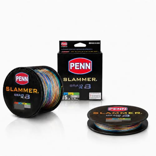 PENN Slammer Braid PE x8 Geflochtene Angelschnur, Multicolor, iZanas™ Fasertechnologie, mit Meter-Markierung, 150m u. 400m, Tragkraft 6,8kg-54,4kg (40lb / 18,14kg - 0,29mm, 1500, Zentimeter)