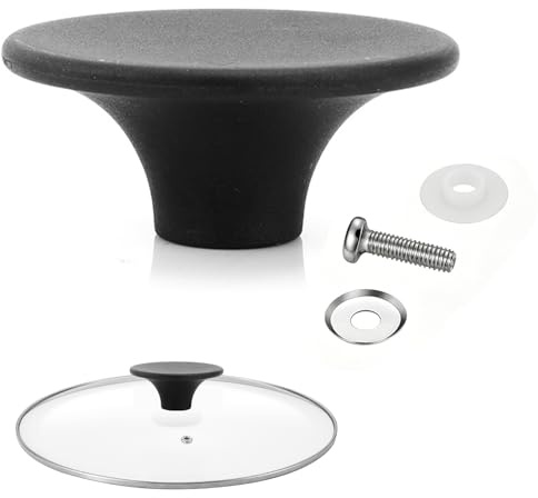 1Set Heat Insulated Pan Lid Handle with Silicone Ring and Screw, Universal Non-Slip Pan Lid Handle,Ideal Replacement for Pot Lids & Slow Cookers (Black)