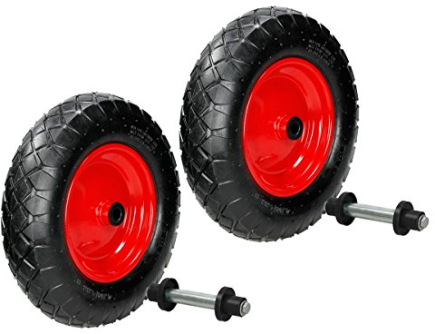 ECD Germany 2 x Ruota Carriola Pneumatica Antiforatura con Asse Pneumatici con Cerchione in Acciaio 4.80/4.00-8 Diametro 390mm Nero Ruota da Ricambio Gonfiabile per Carrello 2PR Carico 200 kg