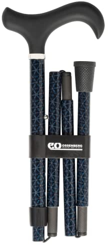 Faltbarer Gehstock mit Derbygriff – Wanderstock aus Leichtmetall - Gehhilfe mit breitem Griff - Derbygriff mit Softtouch-Beschichtung – stabiler Leichtmetallgehstock (Blau-Grau)