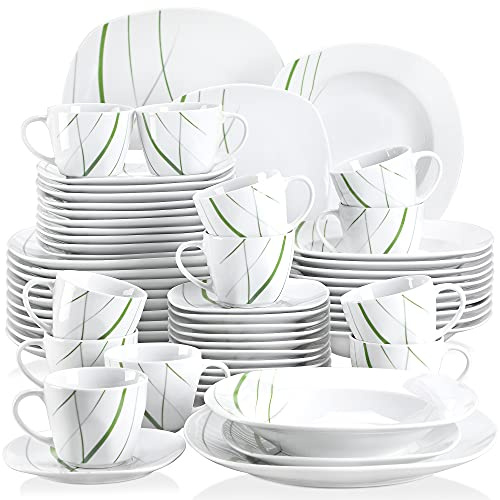 VEWEET porcelain 'Aviva' set with 60 pieces. The service includes 200 ml coffee cups, dishes, dessert plates, dinner plates and soup plates, a complete service for 12 people
