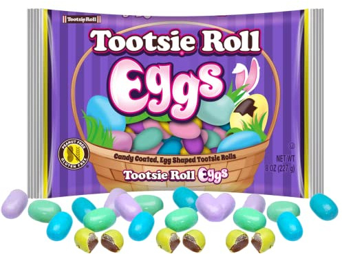 Candy Coated, Tootsie Roll Egg Shaped Candies, Perfect Easter Treats for Baskets or Hunts, 8 oz Bag