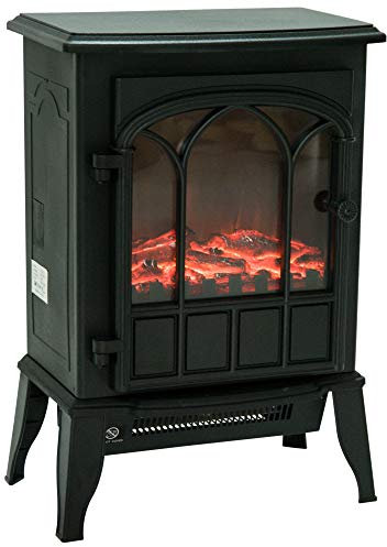 HOMCOM Chimenea Eléctrica de Pie 1000W/2000W Chimenea Decorativa con Ventana Efecto de Llama Temperatura Ajustable y Protección Sobrecalentamiento para 15-30 ㎡ 39x23x56,5 cm Negro
