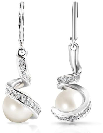 Xonojun Orecchini pendenti, perle coltivate grigie e bianche, 18 K argento placcato oro, lunghe forate per donna e ragazza regalo, S, Cristallo, Diamante sintetico