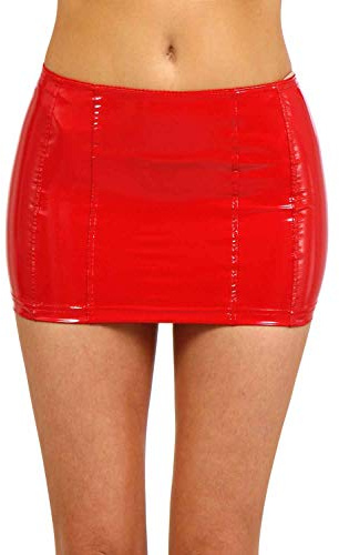Miss Noir Minifalda Sexy para Mujer (S-3XL) Aspecto Mojado Vinilo Aspecto Cuero Falda Corta con Cremallera Wetlook Faldas Clubwear, Rojo (9481-RD), L