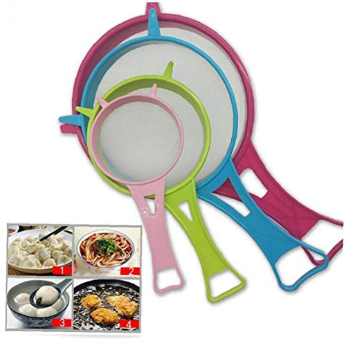 AMOYER Plástico Fino Filtro de Malla colador Tamizar la harina con la manija de Jugo tamiz del té de la Herramienta de Utensilios de Cocina Accesorios de 4pcs / Set
