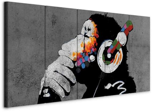 murando - Leinwandbild Banksy Tier Betonoptik, 150x60 cm, 5-teilig, modern