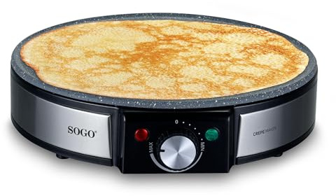 SOGO Crepera Eléctrica Antiadherente 1200W y 30CM - Crepera con 5 Niveles sin PFOA - Waffle Maker con Termostato Ajustable - Waflera con Protección Sobrecalentamiento – Electrodomésticos Cocina